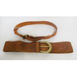 Two Mulberry tan leather belts together with a quantity of various other belts