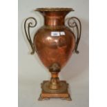 19th Century two handled baluster form copper and brass mounted samovar (later converted)