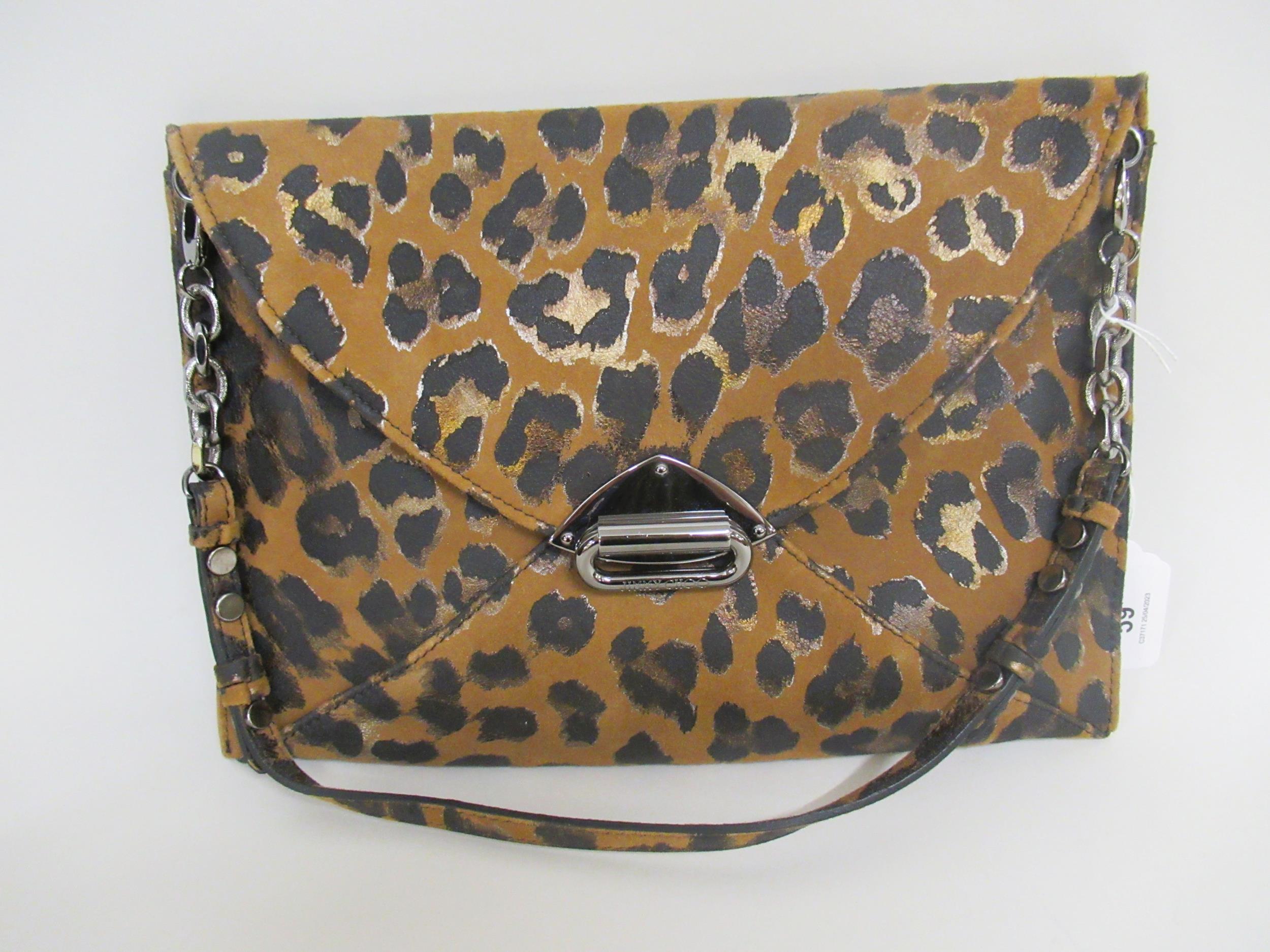 Jimmy Choo, leopard print suede envelope pouch bag with magnetic closure and detachable shoulder - Image 4 of 5