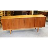Mid 20th Century Danish teak sideboard by Mobler, 200cms wide together with a set of six teak dining