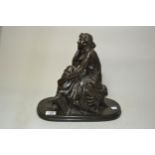 Bronzed composition figure of a seated classical female, bearing signature