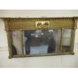 Regency gilt triple plate overmantel mirror, the ball pattern cornice above a decorative frieze