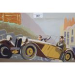 Thomas Rutter (graphic designer and illustrator) study of an open top car, 24cms x 36cms, labelled