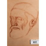 William Rothenstein, red chalk drawing, portrait of a bearded gentleman, signed to the reverse,