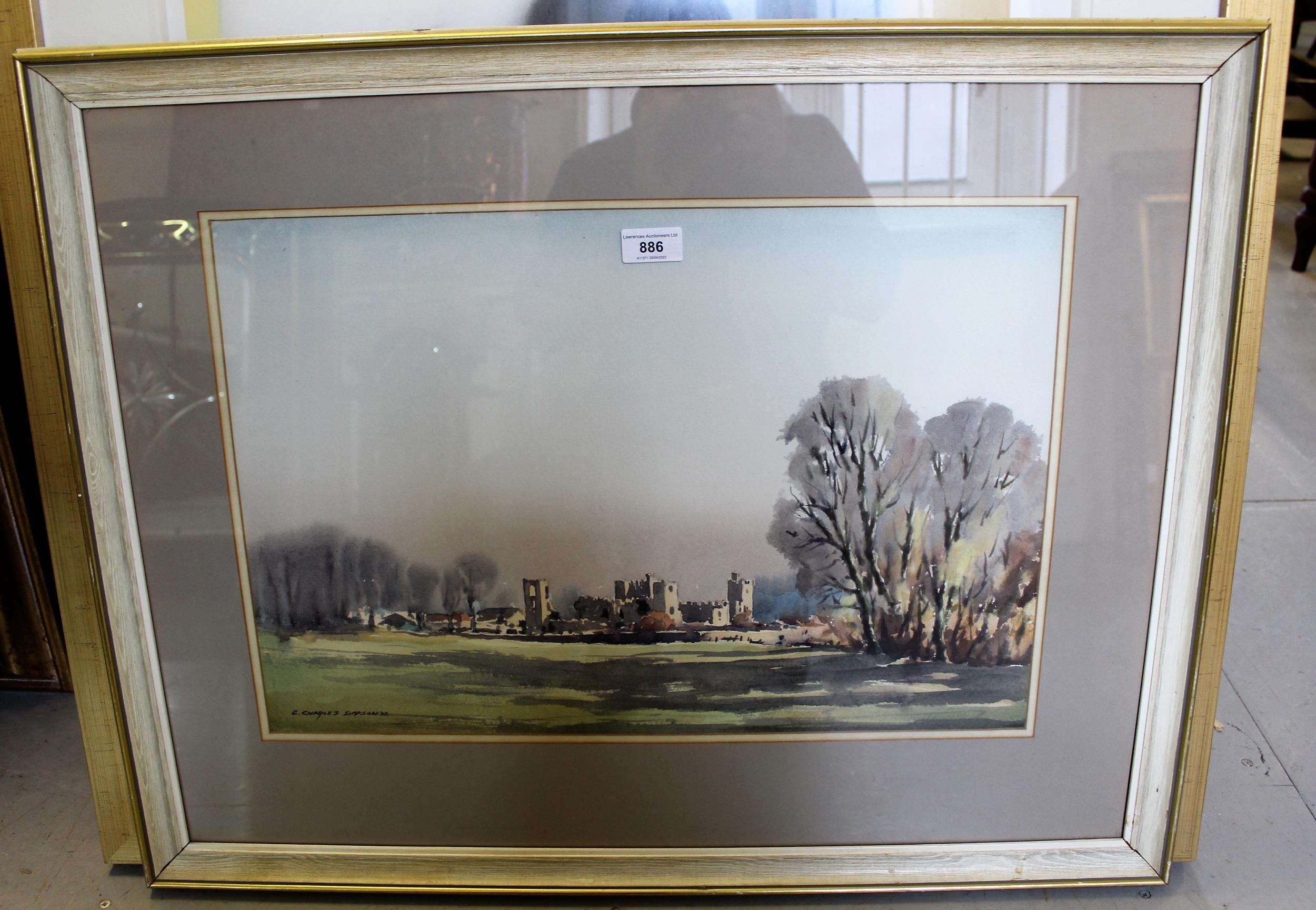 E. Charles Simpson, watercolour titled ' November Day at Snape Castle ', signed and dated 1977, - Image 2 of 2