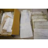 Box containing a quantity of various antique indentures on vellum and sundry ephemera