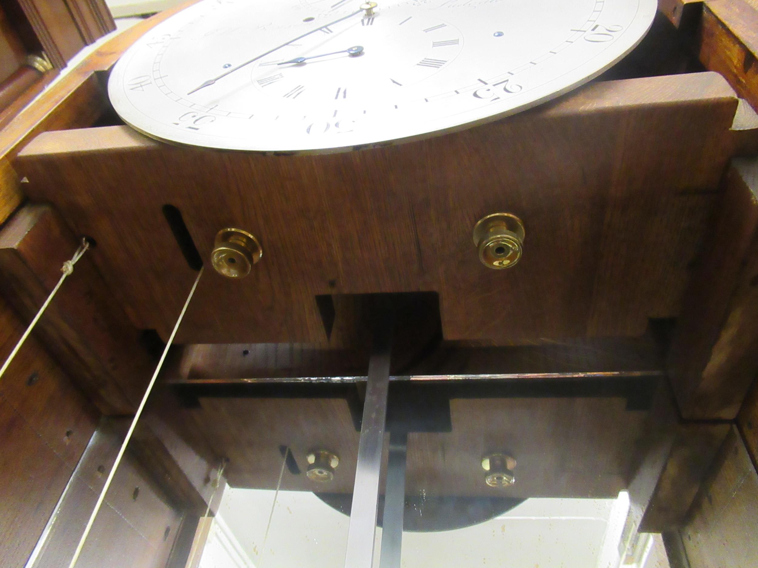 Fine oak regulator wall clock by J.W. Benson, Ludgate Hill, the circular silvered dial with Arabic - Image 14 of 20