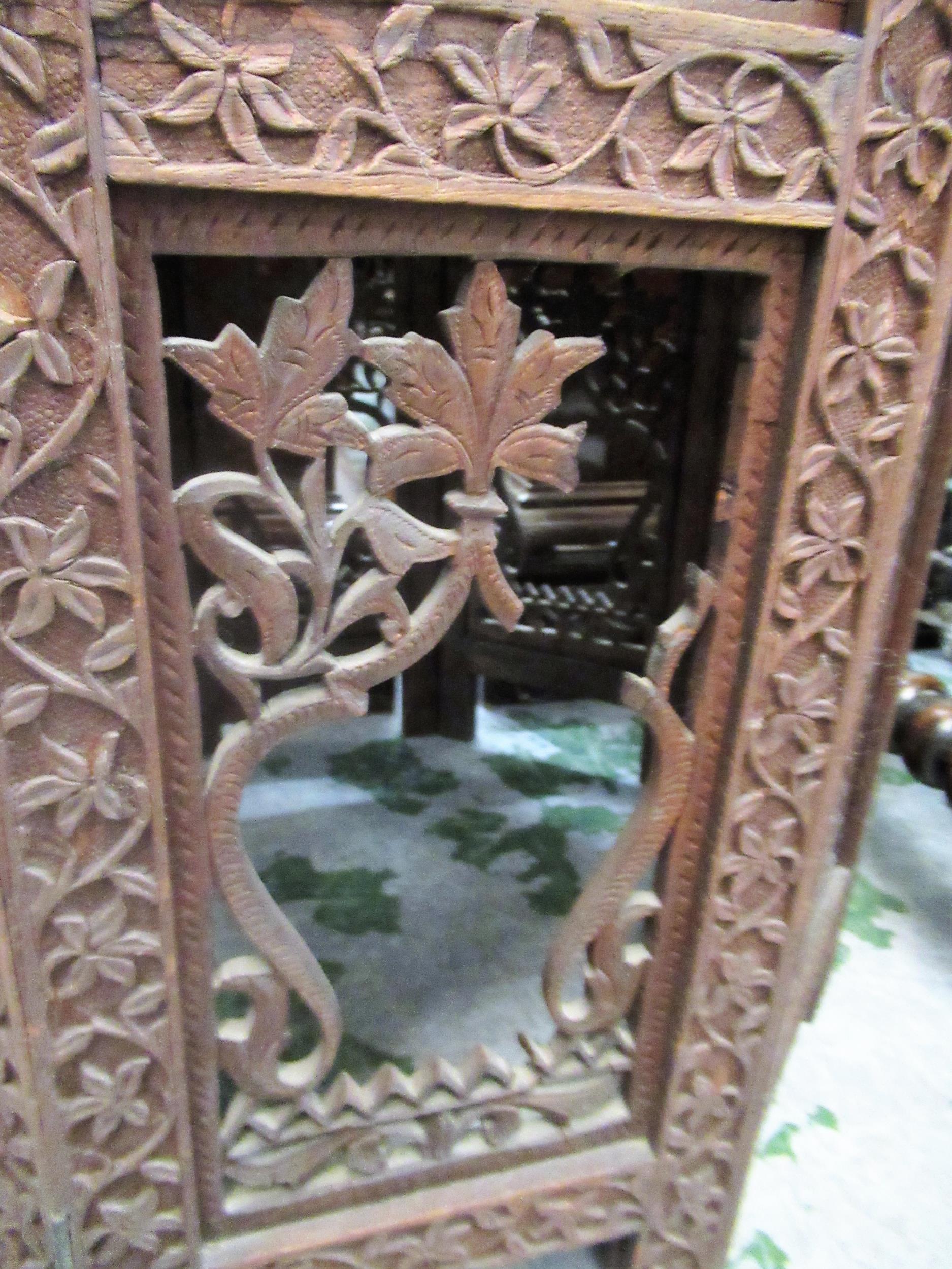 Indian octagonal carved hardwood occasional table, on a folding support Top is in good condition but - Image 4 of 5