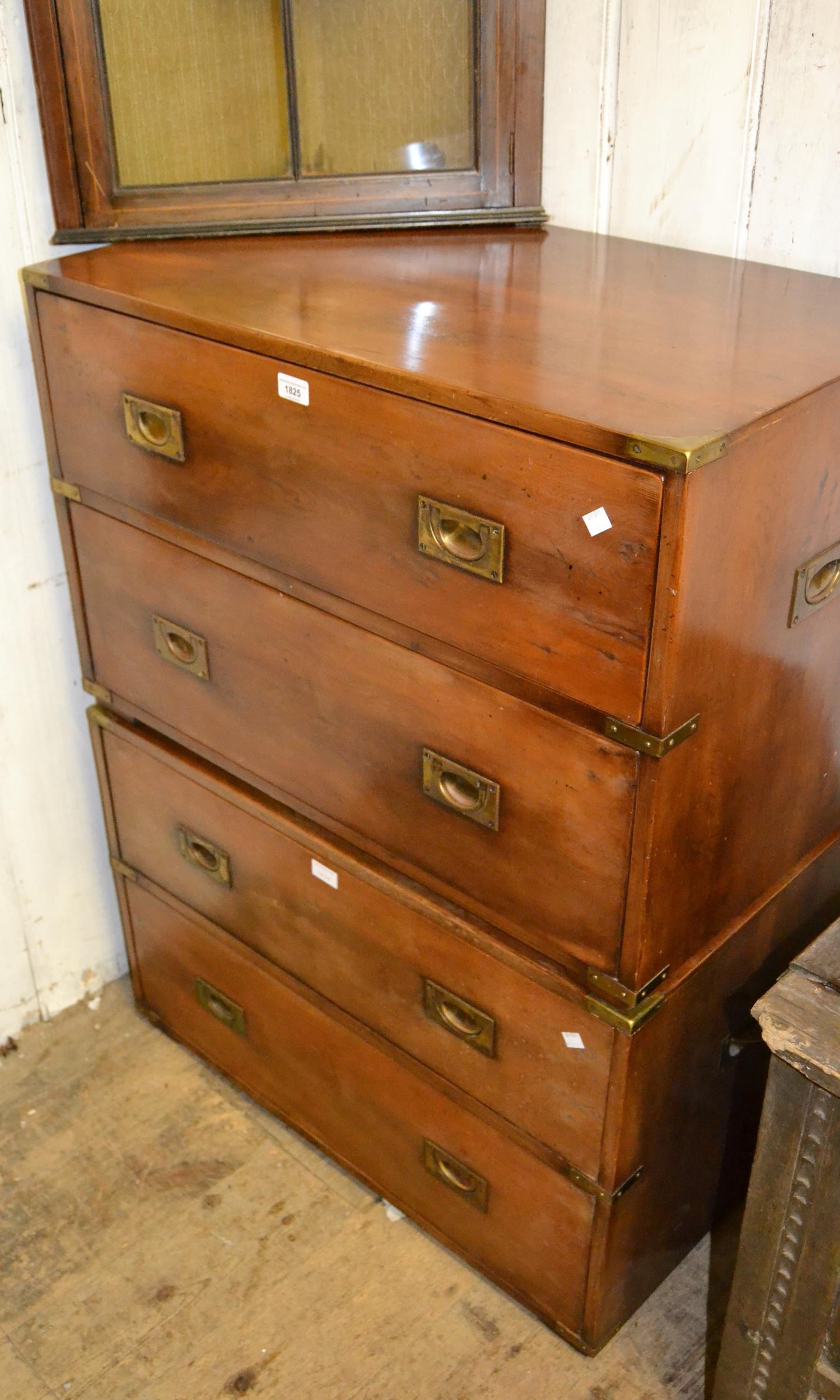 Pair of mid 20th Century yew wood military style two drawer bedside chests Both in good condition.