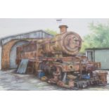 Christine King, watercolour, study of a dilapidated locomotive, GWR 4253, 29cms x 39cms, James B.