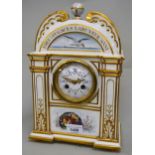 Late 19th Century French porcelain mantel clock with an enamel dial with Roman numerals, the case