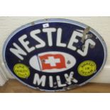 Original early 20th Century Nestle's Milk oval sign, 2ft 32ins