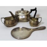 20th Century Sheffield silver three piece bachelor tea service, 15oz t, together with a silver