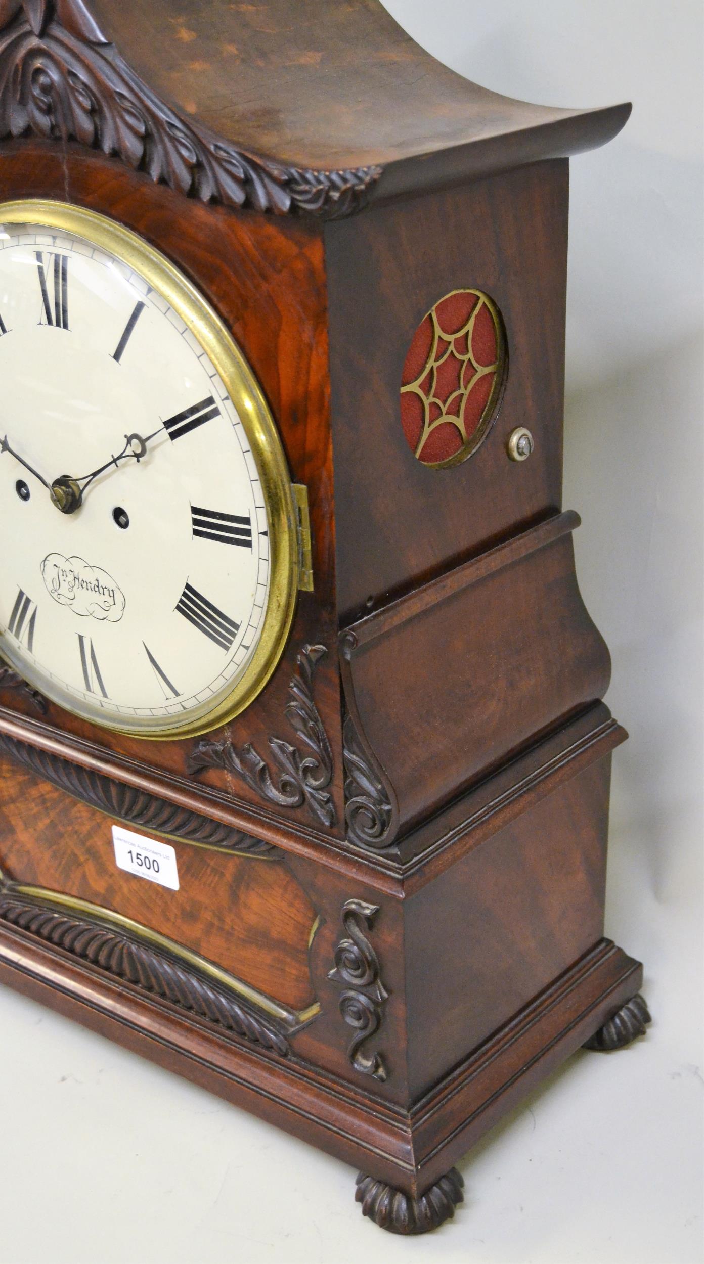 19th Century flame mahogany pagoda topped bracket clock having circular painted dial, with Roman - Image 2 of 3