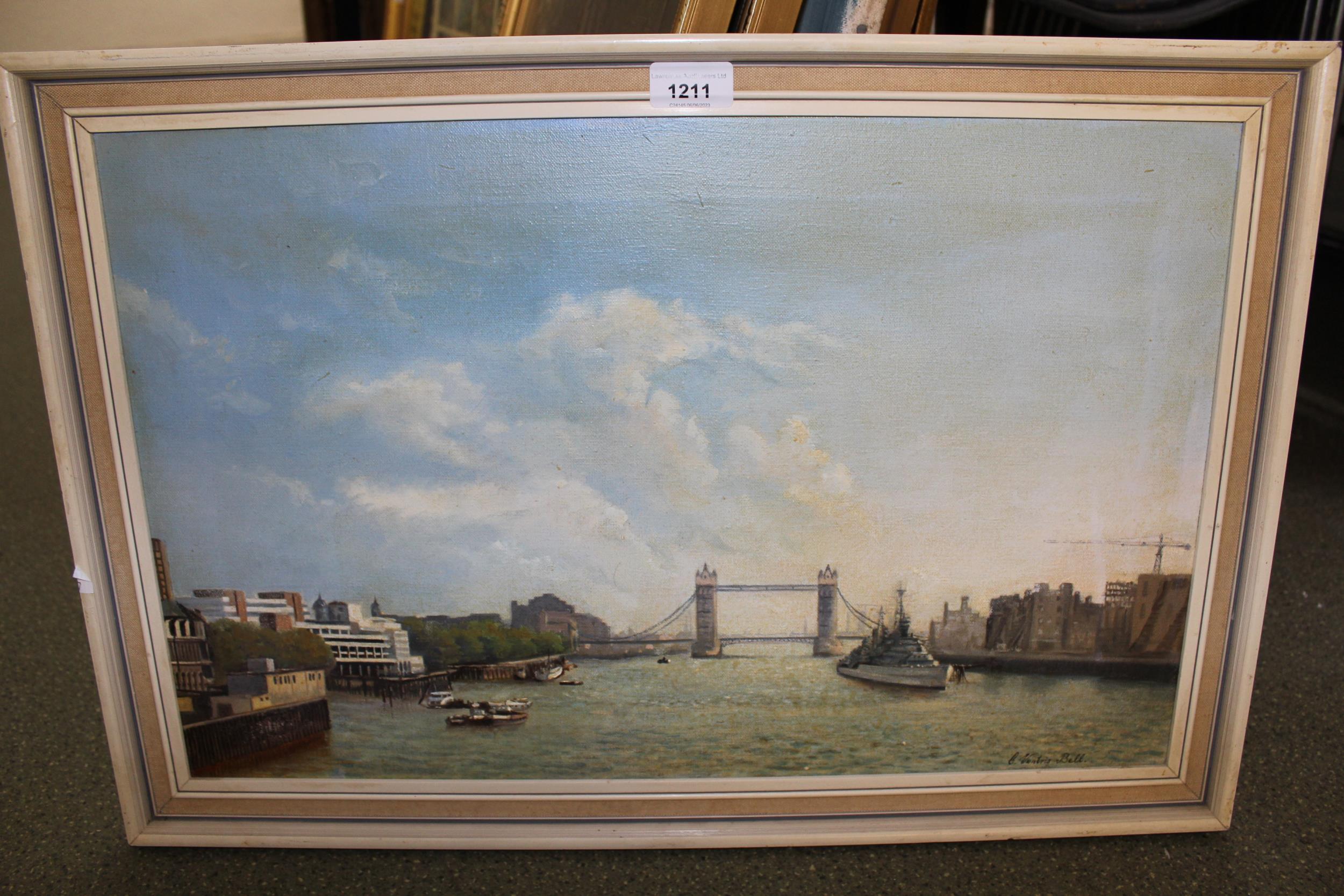 Colin Ventris Bell, 20th Century oil on canvas, view of Tower Bridge on the Thames, signed,