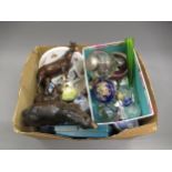 Box containing a quantity of various decorative porcelain including three Doulton figures of