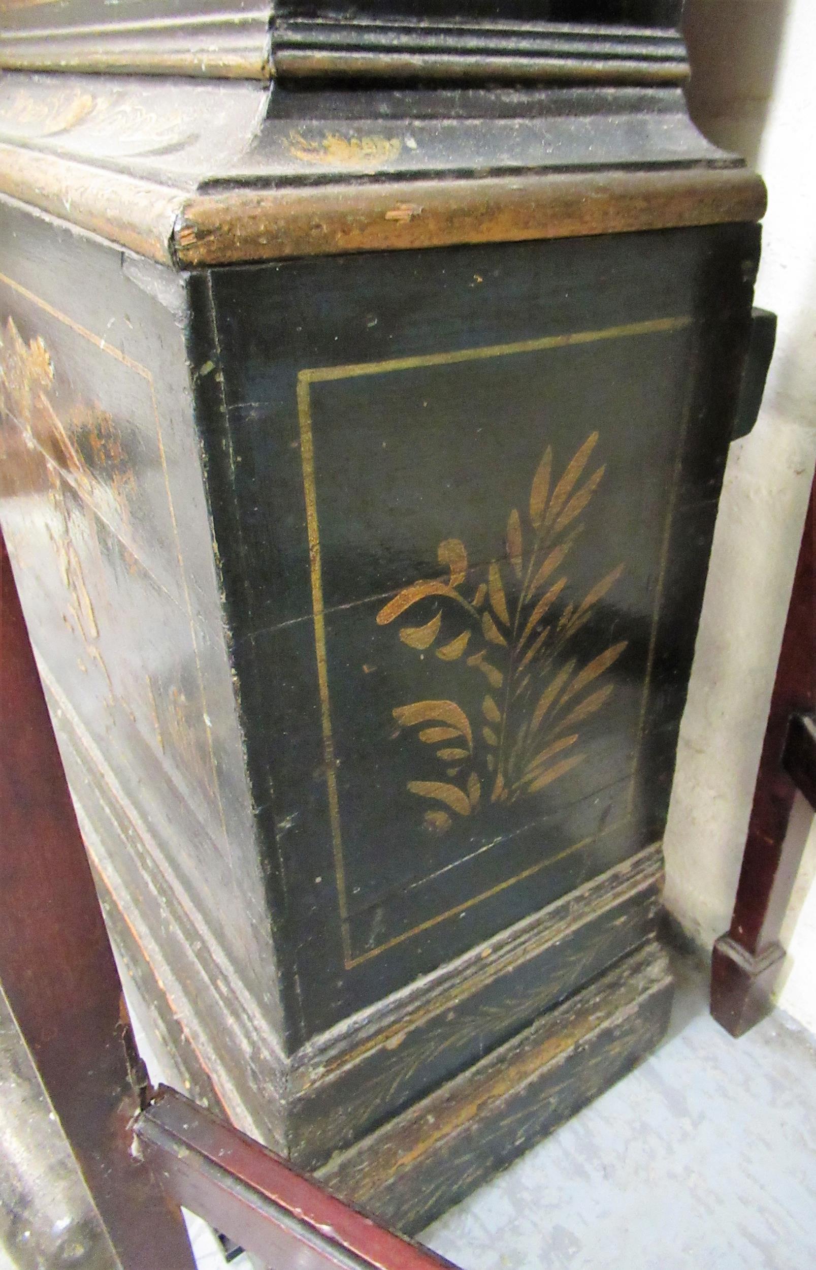 John Hewkley, 18th Century chinoiserie longcase clock, the pagoda top hood enclosing a brass dial - Image 8 of 8