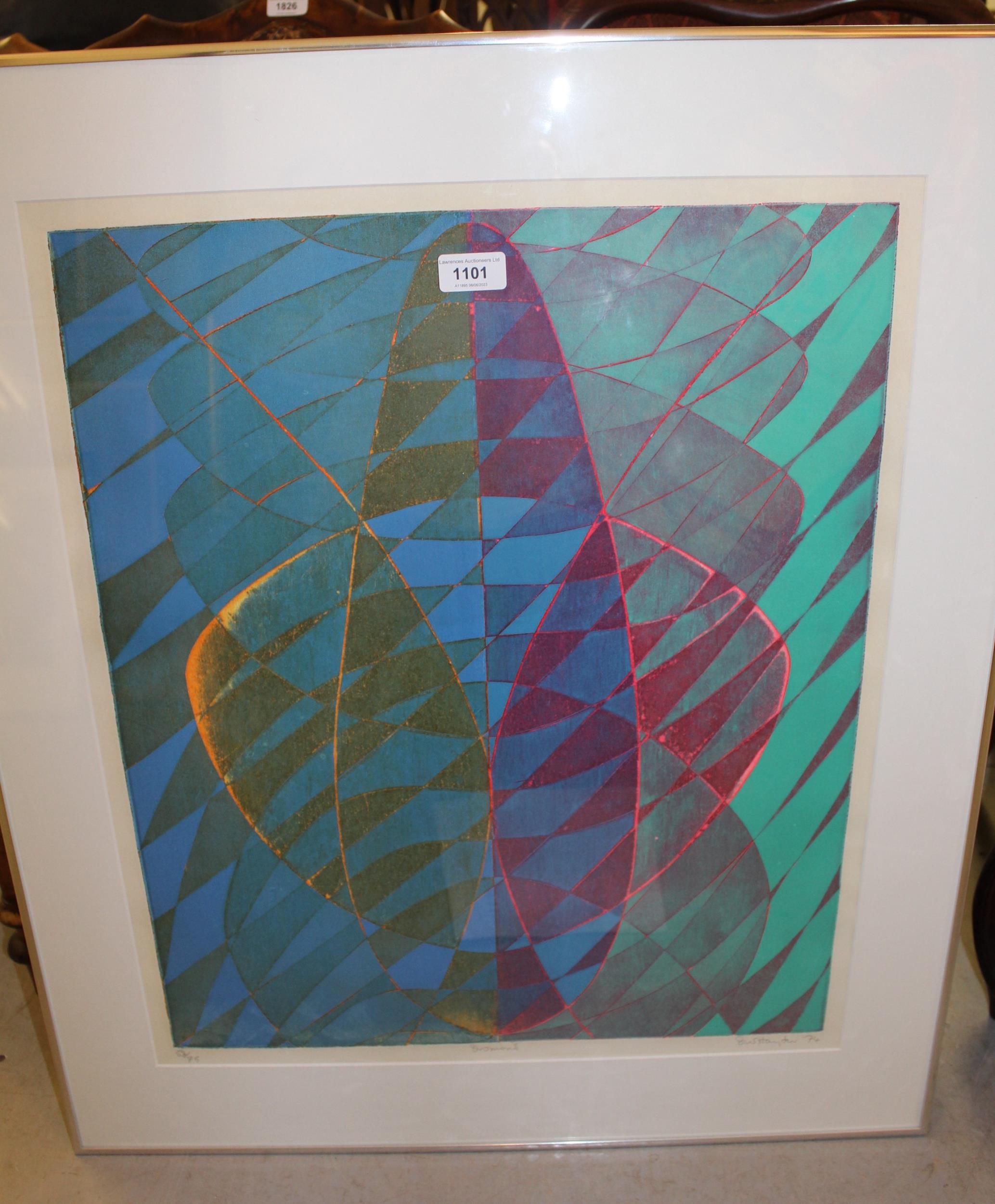 Stanley William Hayter, signed etching in colours, ' Dromond ', signed and dated '74, No. 53 of - Image 2 of 2