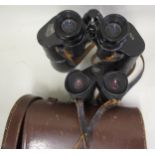 Pair of German leather cased 7x50 binoculars by Hertel & Reuss, and a pair of Carl Zeiss Jena travel