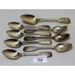 Georgian silver Fiddle pattern dessert spoon and seven similar teaspoons, 6.5oz t
