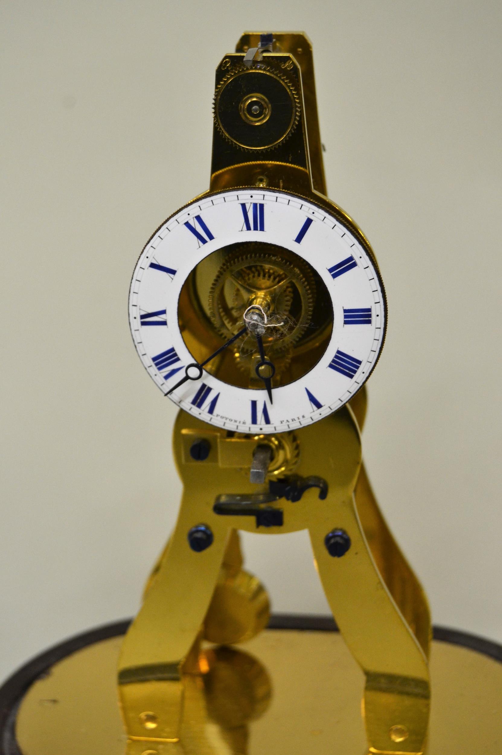 Small late 19th / early 20th Century French gilt brass inverted Y-frame skeleton timepiece by - Image 2 of 2