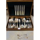 Canteen containing a quantity of mixed silver plated flatware, various makers, two Victorian