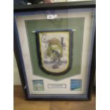 Framed Real Madrid Pennant, signed by various footballers, including David Beckham, 72cms x 57cms