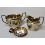 Edinburgh silver cream jug and sugar basin, together with a French silver tasse de vin