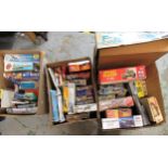 Three boxes containing a large quantity of model aircraft kits including Airfix, Italeri, Revell