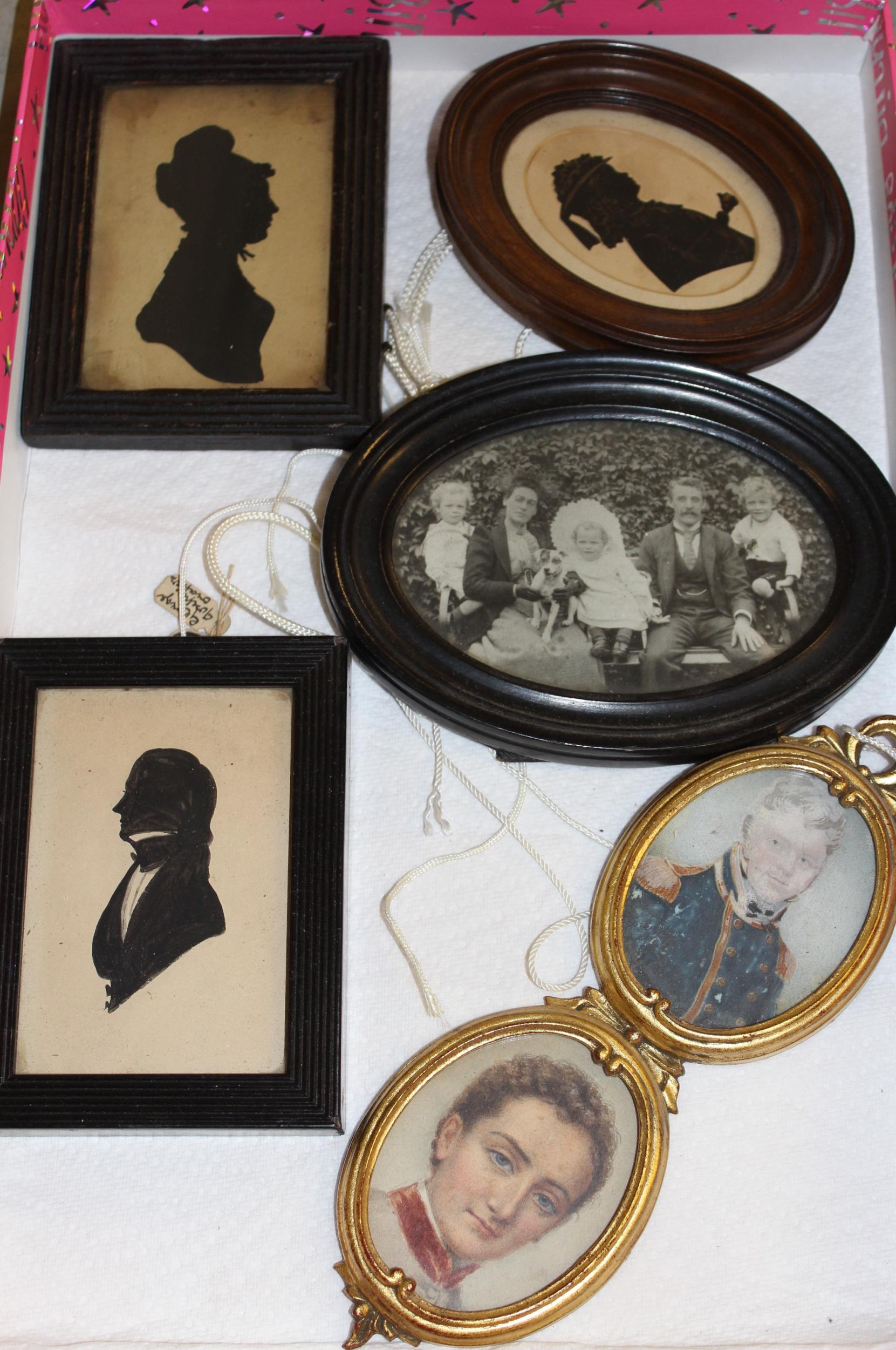 Two pairs of 19th Century silhouette portraits of ladies and gentlemen, together with another - Image 2 of 2