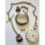 Silver cased open face fob watch with enamel dial and Roman numerals, signed Ellis, Exeter, on a
