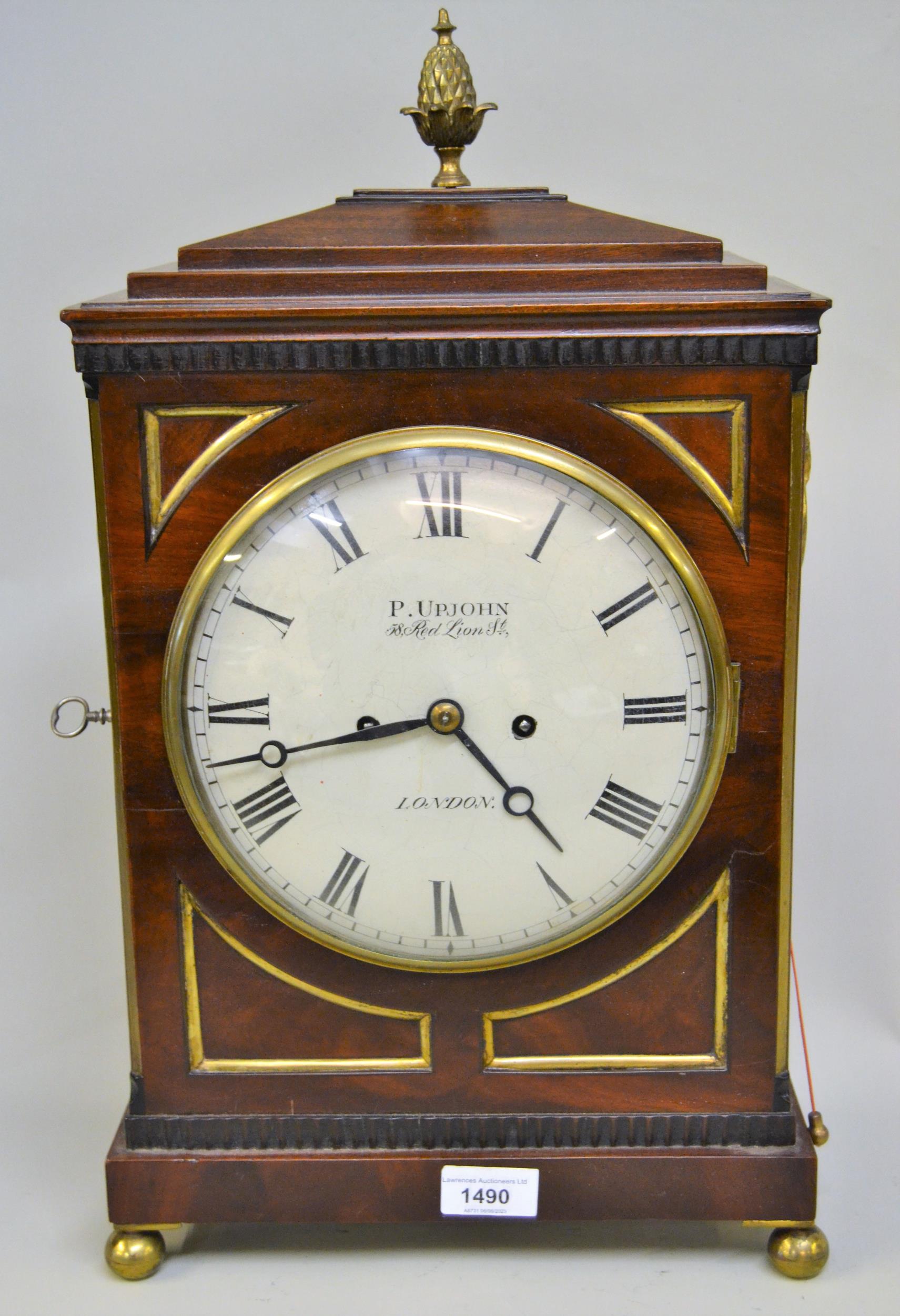 Regency mahogany bracket clock by P. Upjohn, Red Lion Street London, the rectangular case with