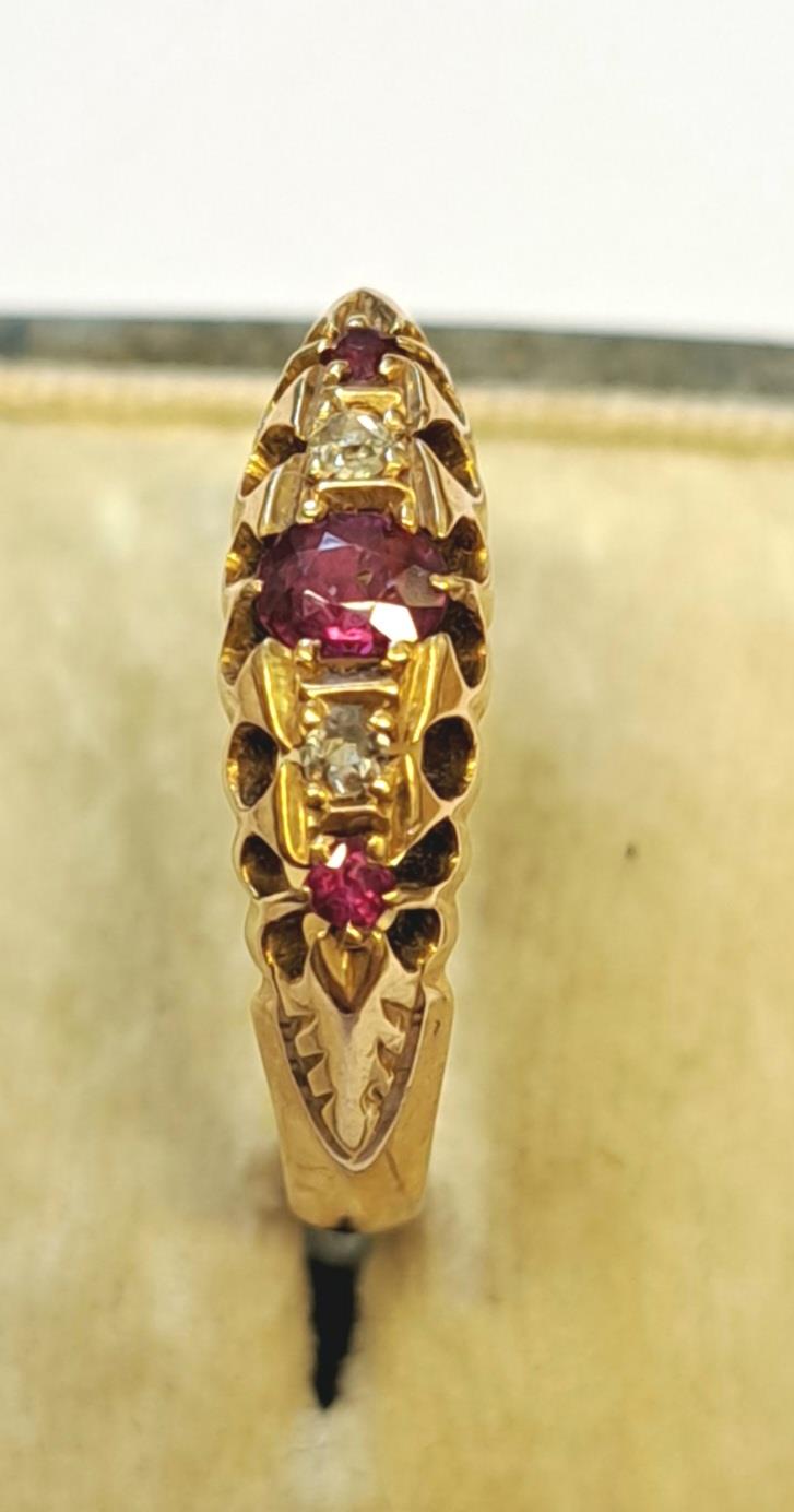 18ct Gold ruby and diamond five stone ring, size N, 3g - Image 3 of 3