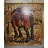 Studio of Gerald Cooper, two oils on board, horse in a stable, and study of cattle feeding (the