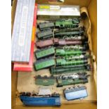 Group of seven various Hornby Dublo gauge locomotives with tenders, three empty non matching boxes