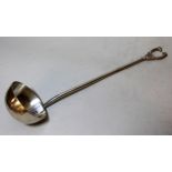 Iranian white metal ladle, with double animal head finial and mark to bowl, 8.6oz t