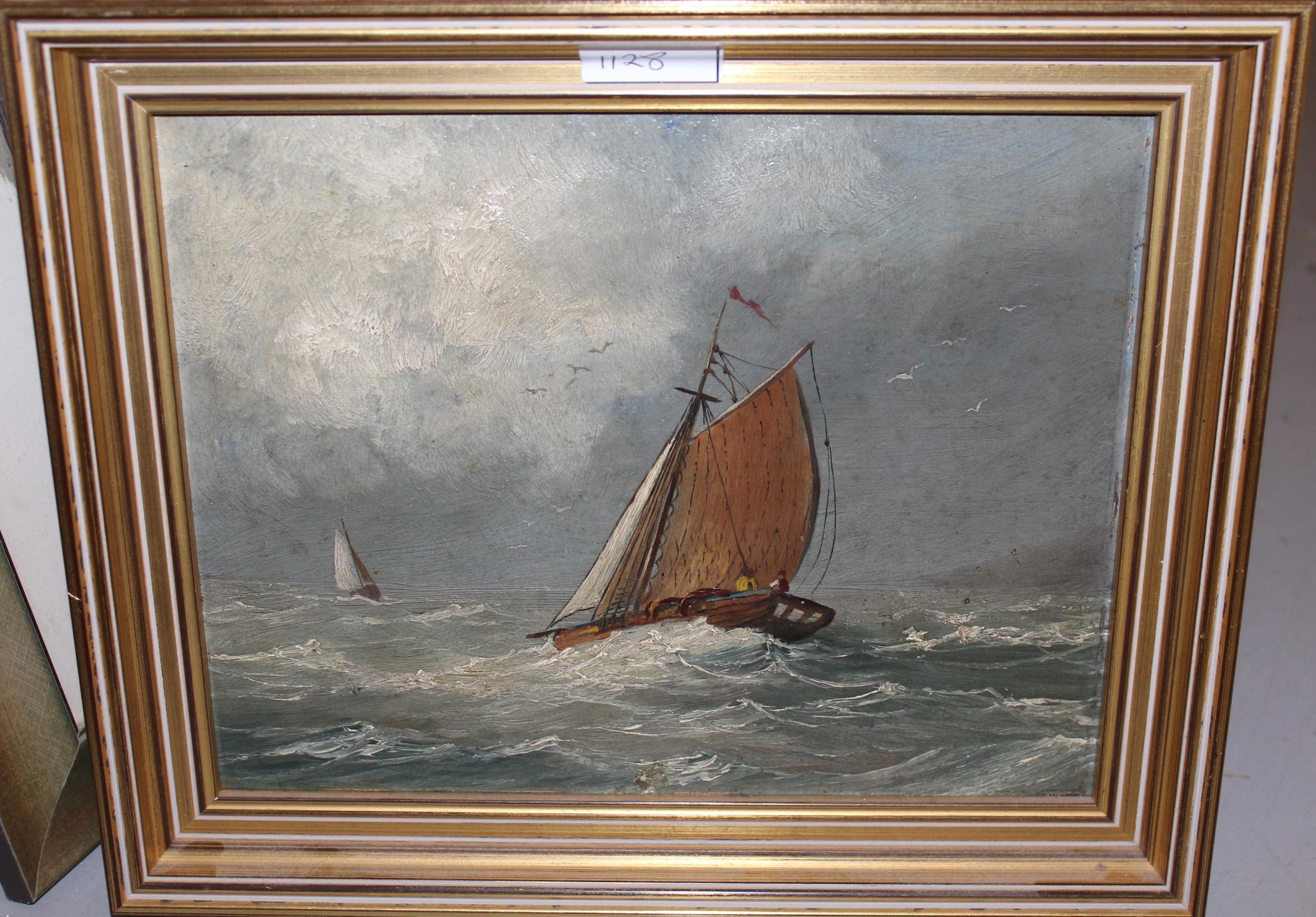 Oil on textured board, coastal scene, probably the West Country, indistinctly signed and another, - Image 2 of 2