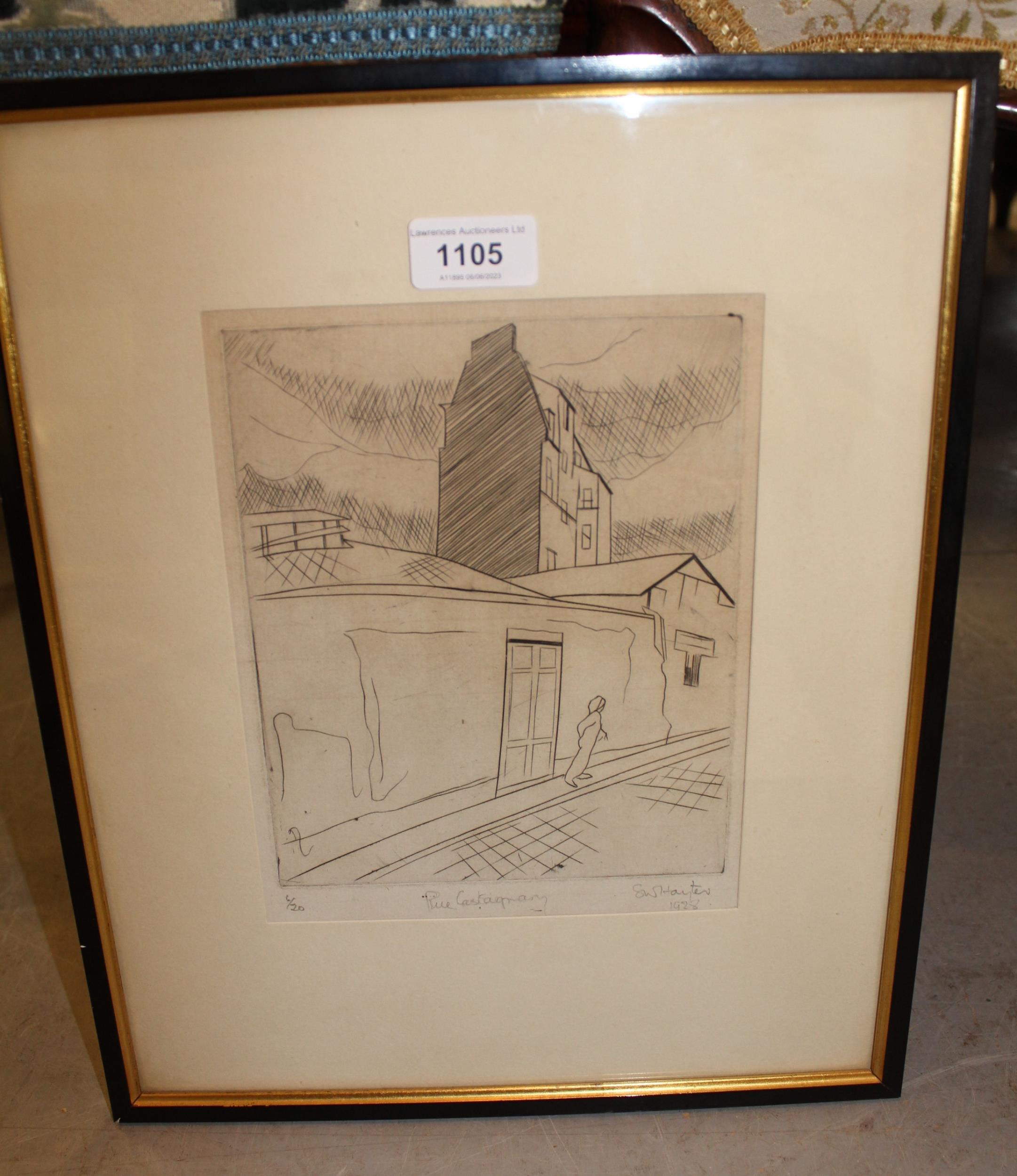 Stanley William Hayter, signed etching, ' Rue Castagnary ', signed and dated 1928, No. 6 of 20, - Image 2 of 2