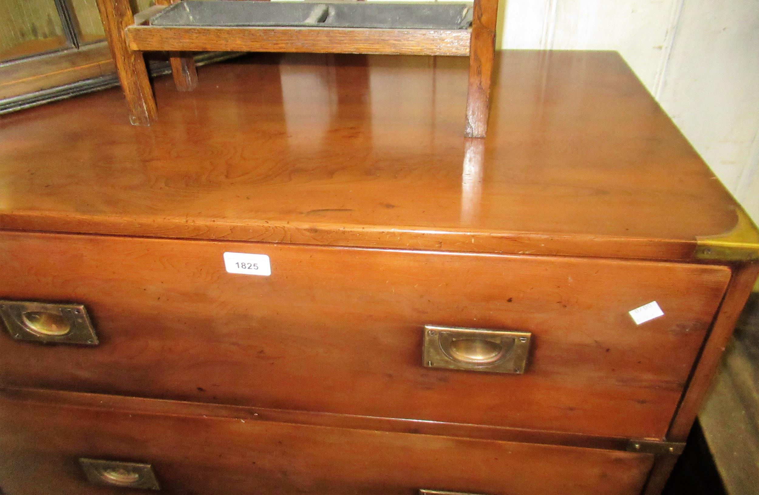 Pair of mid 20th Century yew wood military style two drawer bedside chests Both in good condition. - Image 5 of 5