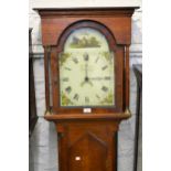 19th Century oak and mahogany longcase clock, the arched painted dial signed C. Dixon, Hexham,