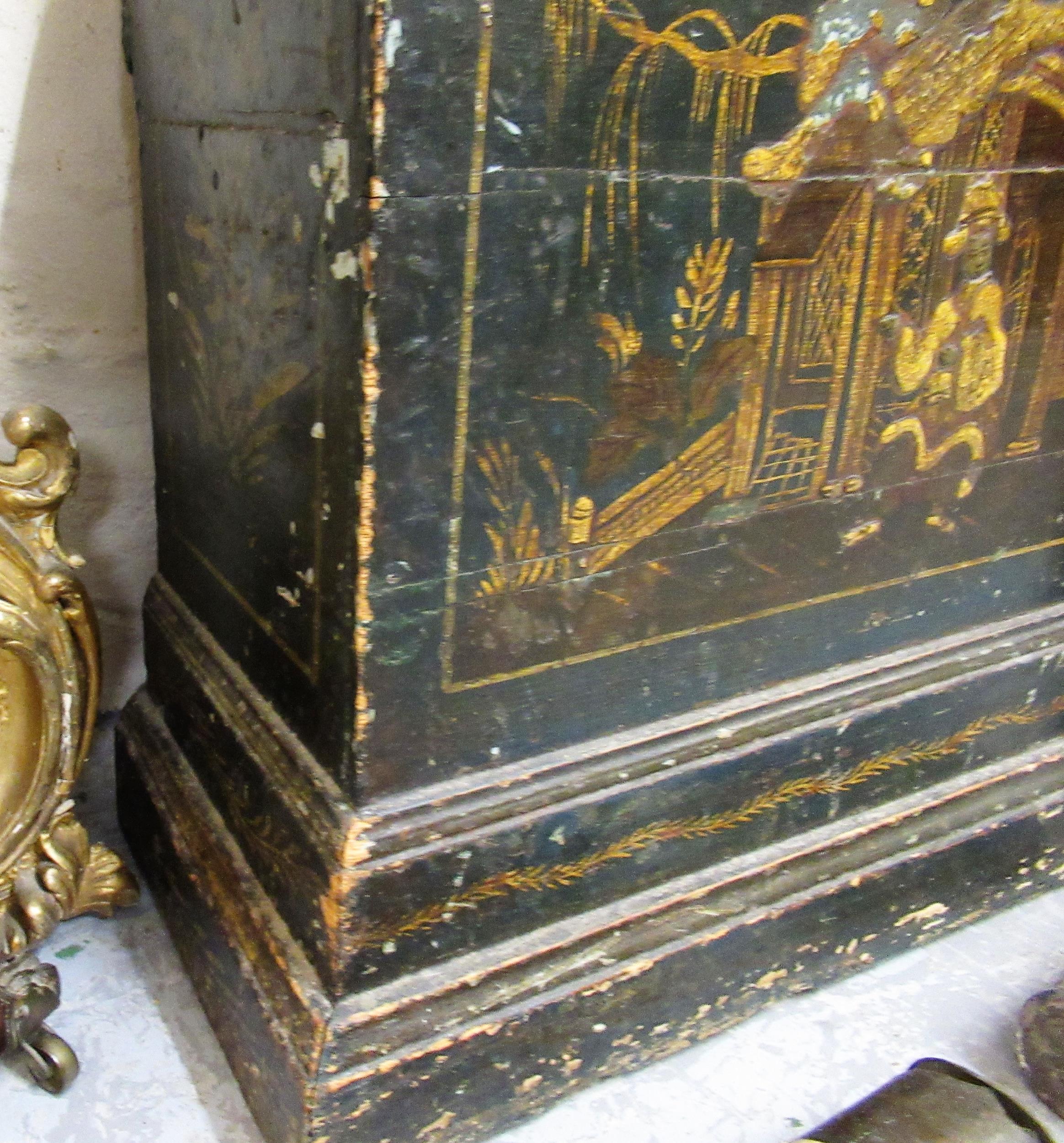 John Hewkley, 18th Century chinoiserie longcase clock, the pagoda top hood enclosing a brass dial - Image 7 of 8