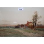 Leopold Rivers, watercolour, view of farm buildings, signed, 25cms x 36cms, gilt framed