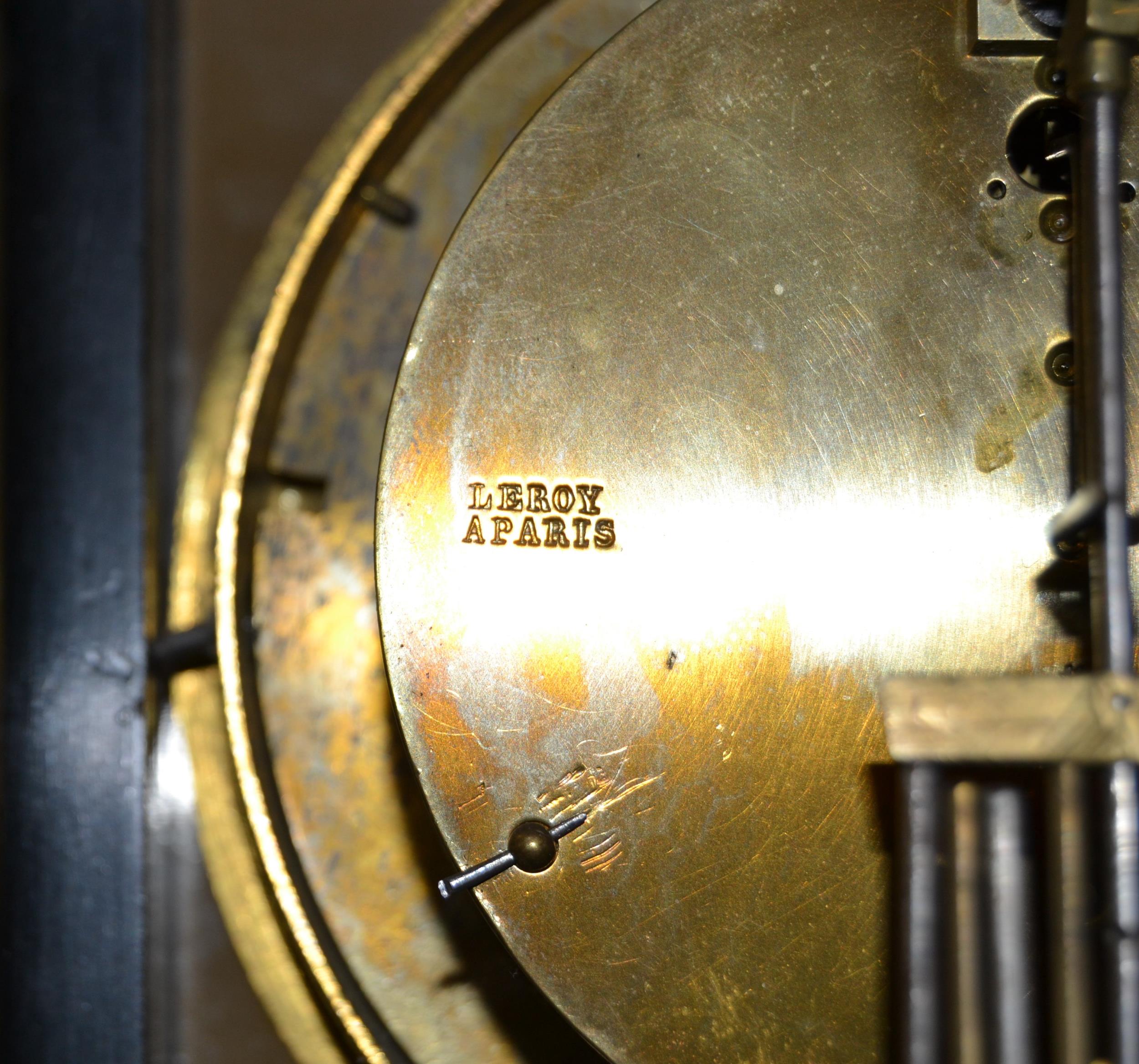 19th Century French ebonised four glass mantel clock by Leroy, Paris, the enamel dial with Roman - Image 3 of 3