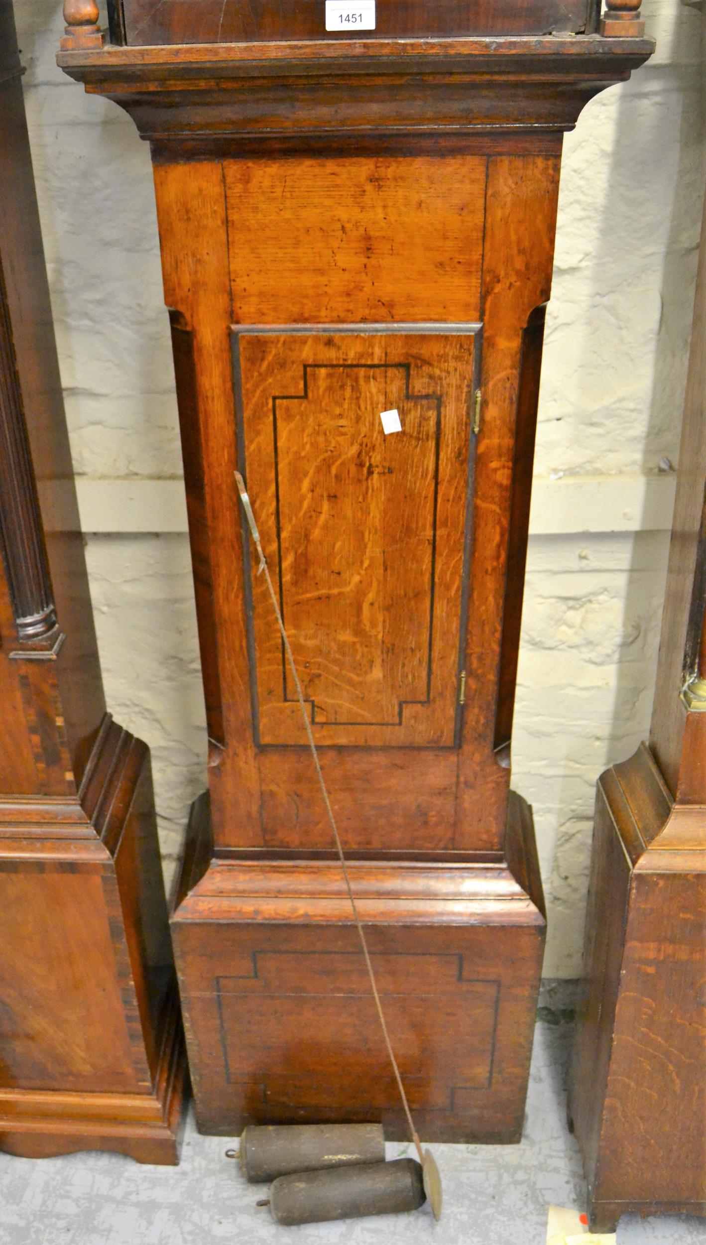 19th Century mahogany and oak longcase clock, the broken arch hood with a painted dial, Roman - Image 2 of 3