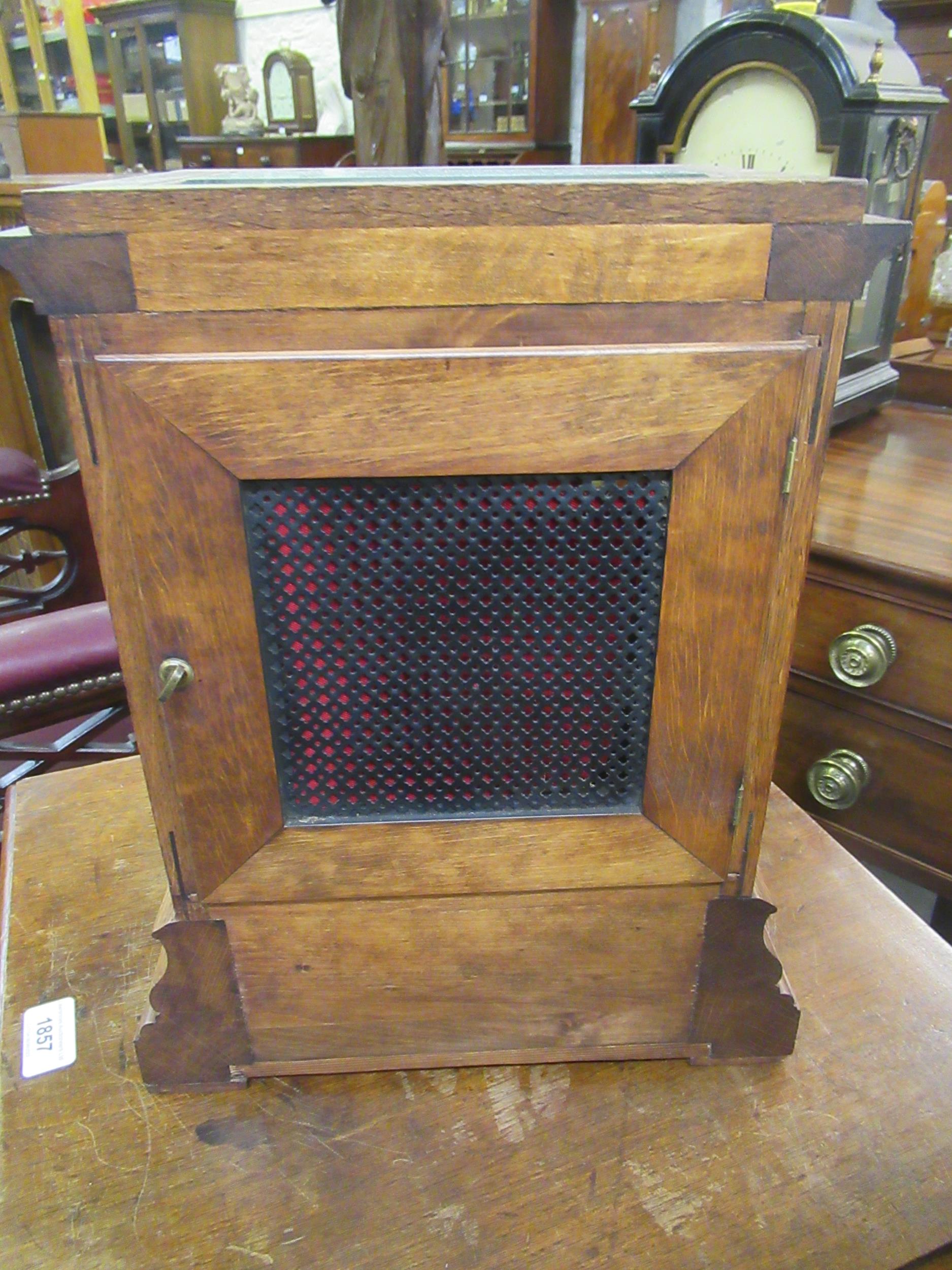 Late 19th / early 20th Century oak cased mantel timepiece, the gilt dial with a silvered chapter - Image 8 of 9