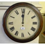Early 20th Century beech wall clock, the circular painted dial with Roman numerals and fusee