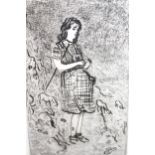 Anthony Gross, small signed etching ' Shepherdess ', No. 1 of 75, 15.5cms x 9.5cms, framed