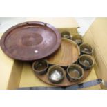 Danish teak and glass hors d'oeuvres set, together with a circular Danish teak tray