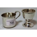 Small sterling silver Christening mug, and a Birmingham silver egg cup