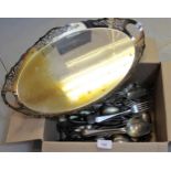 Oval plated two handled tray, together with a small quantity of miscellaneous silver plate